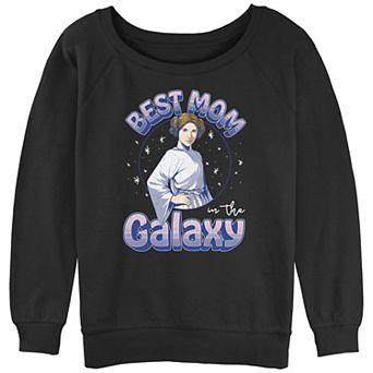 Juniors' Star Wars Best Mom In The Galaxy Princess Leia Portrait Slouchy Terry Pullover