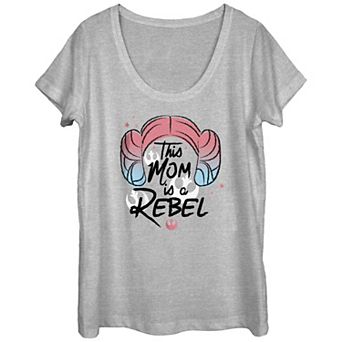 Juniors' Star Wars This Mom Is A Rebel Princess Leia Hair Scoop Neck Graphic Tee