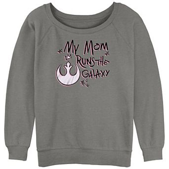 Juniors' Star Wars My Mom Runs The Galaxy Pink Rebel Logo Slouchy Terry Pullover