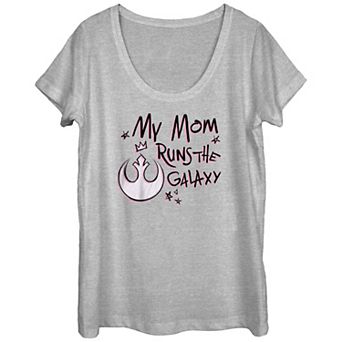 Juniors' Star Wars My Mom Runs The Galaxy Pink Rebel Logo Scoop Neck Graphic Tee