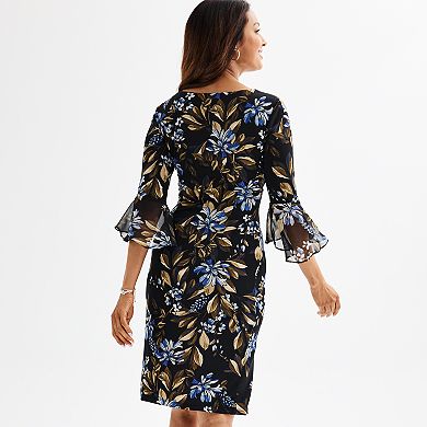 Women's Connected Apparel Bell Sleeve Faux-Wrap Dress