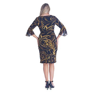 Women's Connected Apparel Bell Sleeve Faux-Wrap Dress