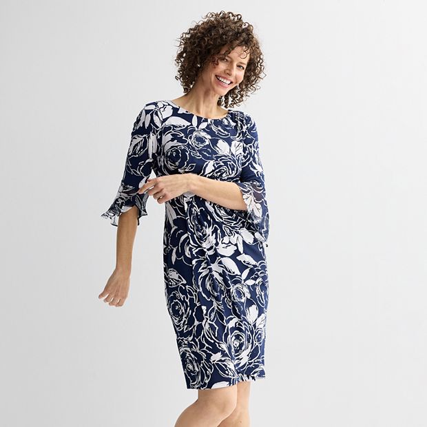Women's Connected Apparel Bell Sleeve Faux-Wrap Dress