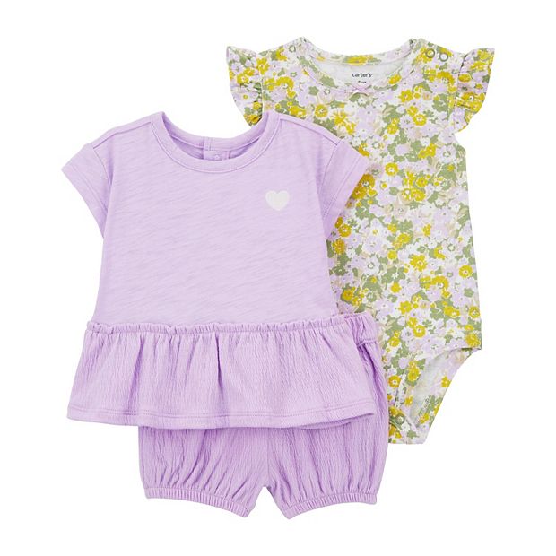 Baby Girl Carter's 3-Piece Floral Crinkle Jersey Shorts, Top, and Bodysuit  Set