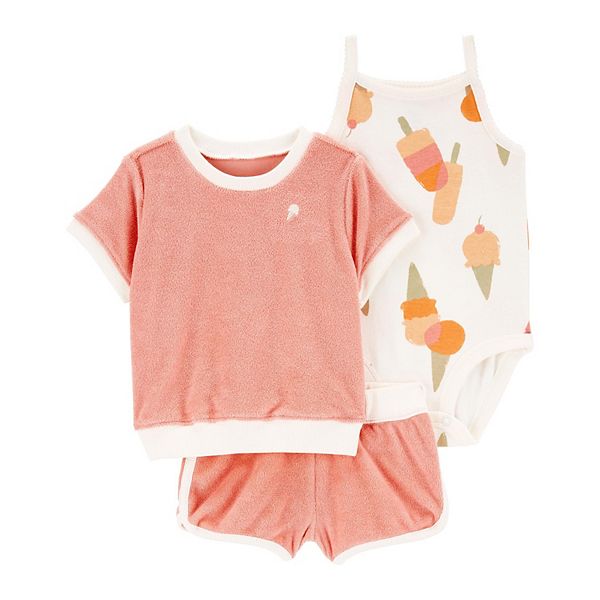 Baby Girl Carter's 3Piece Ice Cream Shorts, Top, and Bodysuit Set