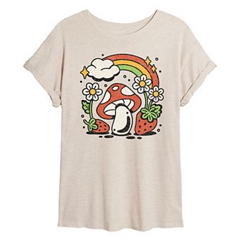 Juniors' Mushroom With Strawberries Oversized Tee