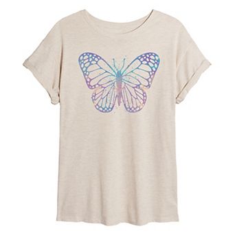 Juniors' Watercolor Butterfly Oversized Tee