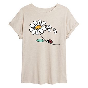 Juniors' Ladybug Daisy Oversized Tee