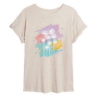 Juniors' Dandelions Watercolor Oversized Tee