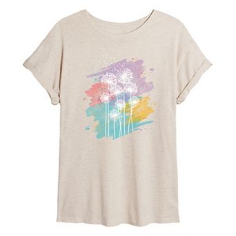 Juniors' Dandelions Watercolor Oversized Tee