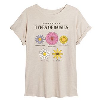 Juniors' Types of Daisies Oversized Tee
