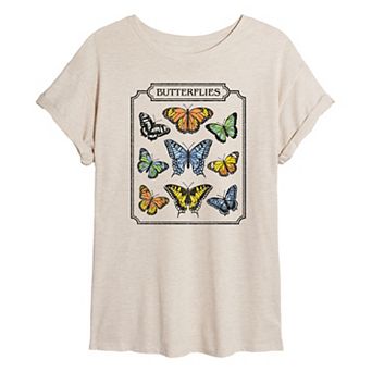 Juniors' Chart Of Butterflies Oversized Tee