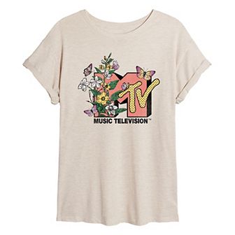 Juniors' MTV Botanical Art Oversized Tee
