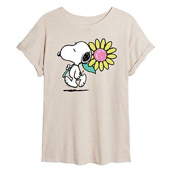 Juniors' Peanuts Snoopy Daisy Oversized Tee