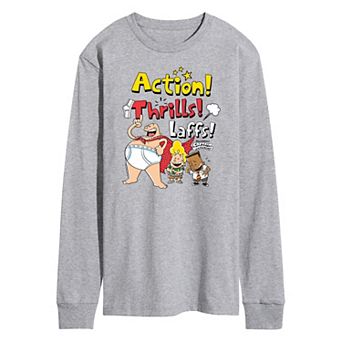 Men's Captain Underpants Action Thrill Long Sleeve Graphic Tee
