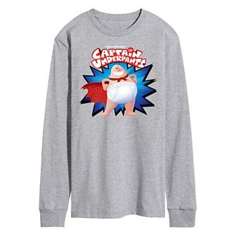 Men's Captain Underpants Logo Long Sleeve Graphic Tee