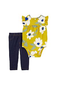 Image of Baby Girl Carter's 2-Piece Floral Bodysuit and Pant Set, Boy's, Size: 6 Months, Yellow