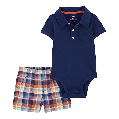 Baby Boy Carter's Polo Bodysuit & Plaid Shorts Set