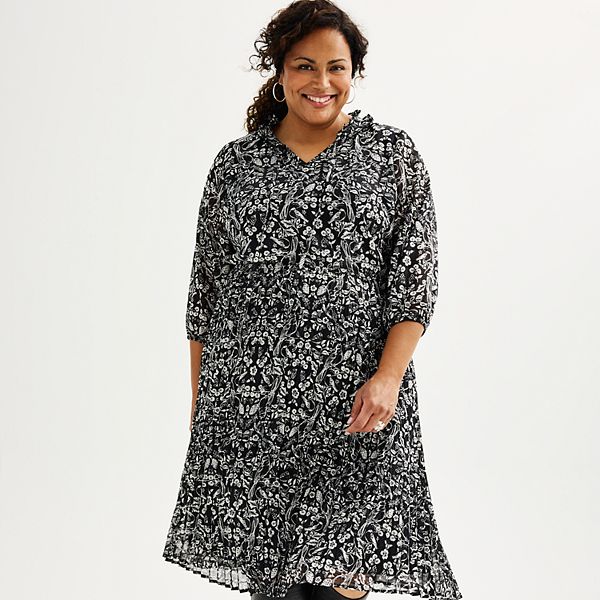 Plus Size Croft & Barrow® Pleated Ruffle-Neck Dress