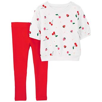 Baby Girl Carter's Strawberry Cherry Print Short Sleeve Top & Leggings Set