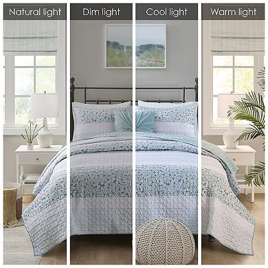 Madison Park Evian 4-Piece Seersucker Quilt Set with Throw Pillow