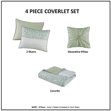 Madison Park Evian 4-Piece Seersucker Quilt Set with Throw Pillow