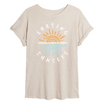Juniors' Chasing Sunsets Oversized Tee