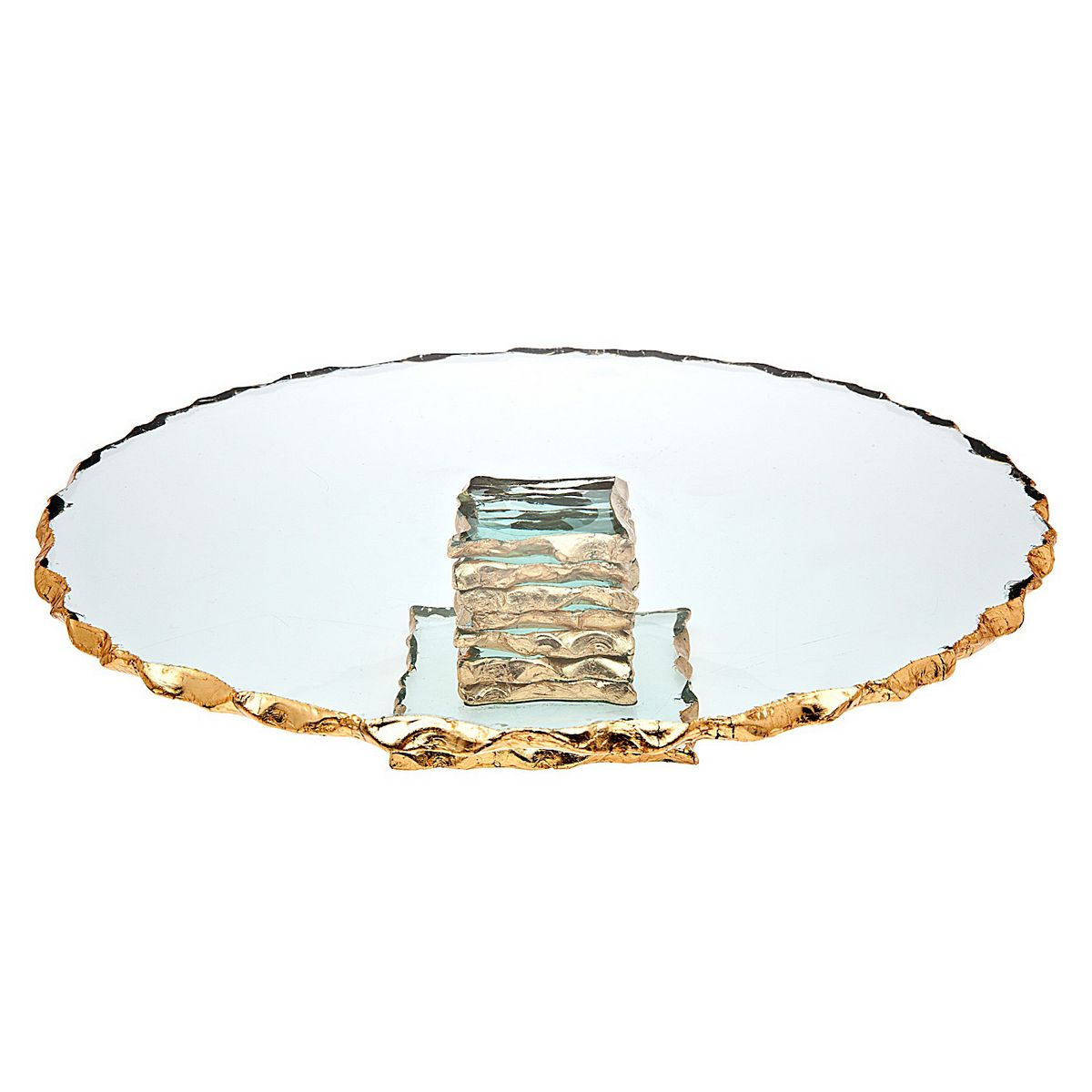 Godinger Silver Harper Gold Finish Edge Large Footed Cake Stand