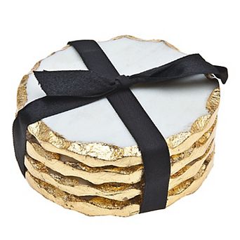 Godinger Silver Lavi Marble Metallic Finish Organic Edge Coaster Set
