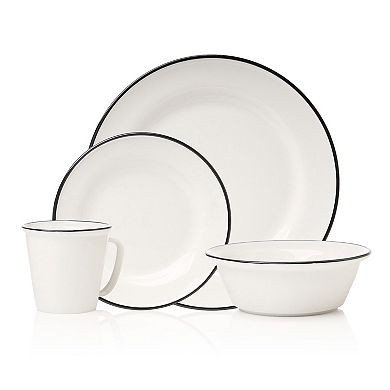Godinger Silver Bistro Contrast Rim Porcelain 16-Piece Dinnerware Set, Service For 4