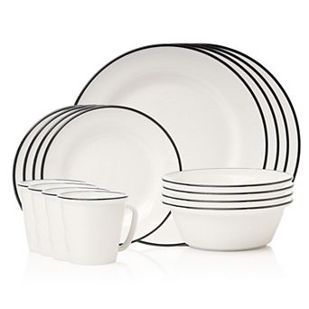 Godinger Silver Bistro Contrast Rim Porcelain 16 pc Dinnerware Set, Service For 4