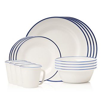 Godinger Silver Bistro Contrast Rim Porcelain 16 pc Dinnerware Set, Service For 4