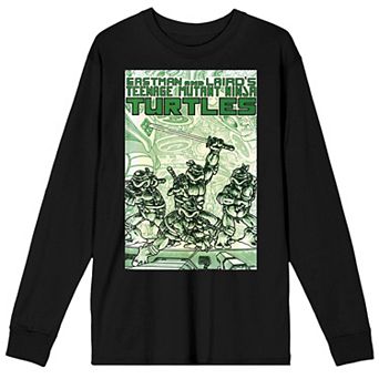 Men's Teenage Mutant Ninja Turtles Comic Origins Green Comic Art Long Sleeve Graphic Tee