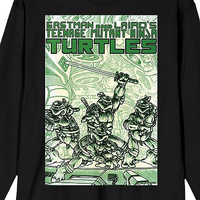 Men's Teenage Mutant Ninja Turtles Comic Origins Green Comic Art Long Sleeve Graphic Tee