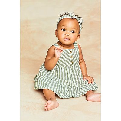 Baby Girl Carter's 3-Piece Striped Linen Blend Dress, Diaper Cover, and  Headwrap Set
