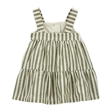 Baby Girl Carter's 3-Piece Striped Linen Blend Dress, Diaper Cover, and Headwrap Set