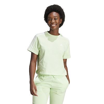 Adidas 3 stripe t shirt women's green sale