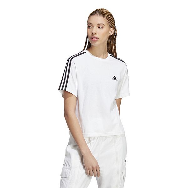 Women's adidas Essentials Short 3-Stripe Sleeve Cropped T-Shirt