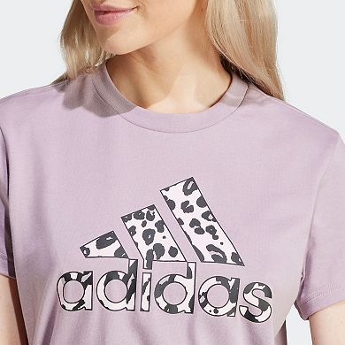 Women's adidas Cheetah Print Logo Short Sleeve Graphic Tee