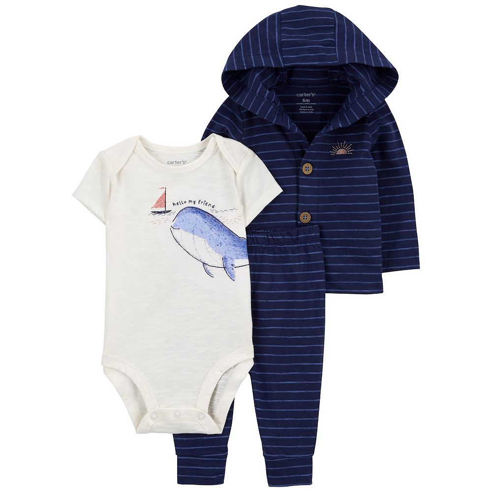 Carter's 3pc Baby Boy Mammoth Print Bodysuit, Navy Velour Hoodie & Pants Set