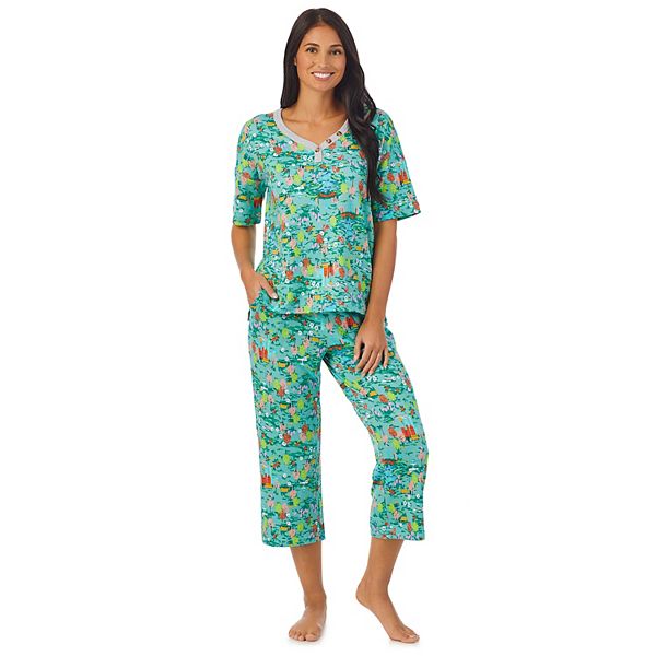 Women's Cuddl Duds® Short Sleeve V-Neck Top & Cropped Pants Pajama Set