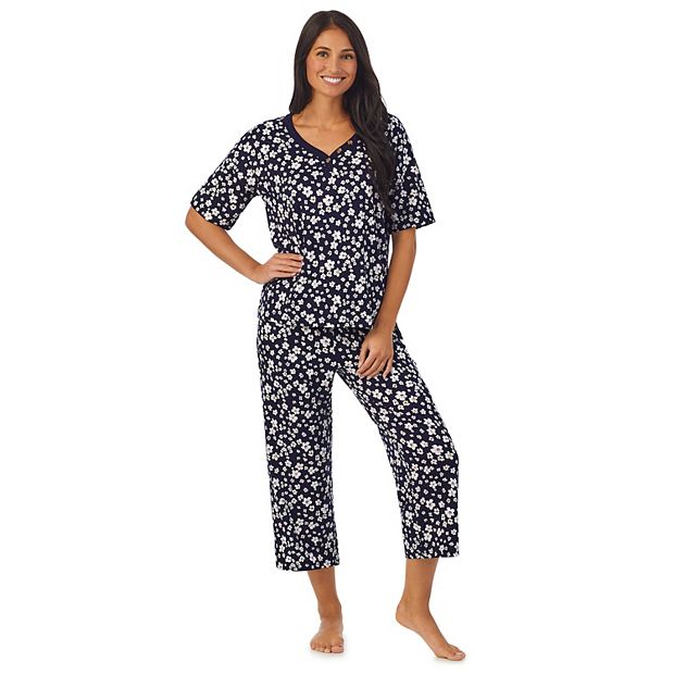 Women's Cuddl Duds® Short Sleeve V-Neck Top & Cropped Pants Pajama Set
