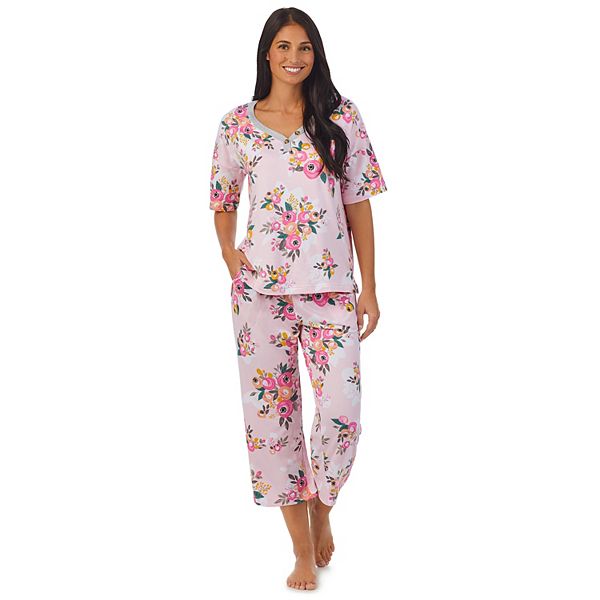 Women's Cuddl Duds® Short Sleeve V-Neck Top & Cropped Pants Pajama Set