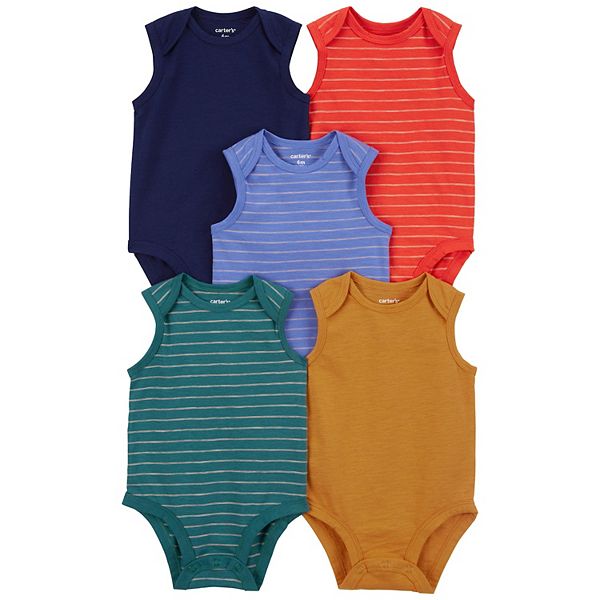 Baby Boy Carter's 5-Pack Sleeveless Striped Tank Top Bodysuit Set - Assorted (NEWBORN)