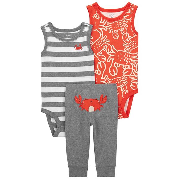 Baby Boy Carter's 3-Piece Crab Bodysuits & Pants Set - Gray Red C (9 MONTHS)