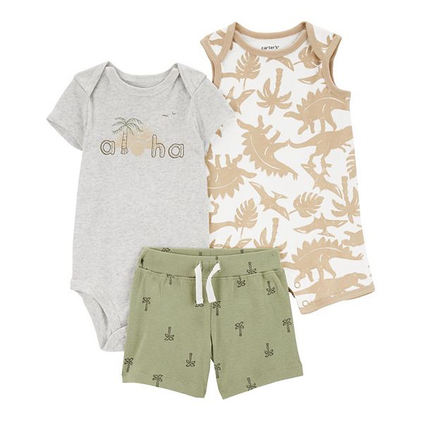 Baby Boy Carter's 3-Piece Aloha Dinosaur Bodysuits & Shorts Set