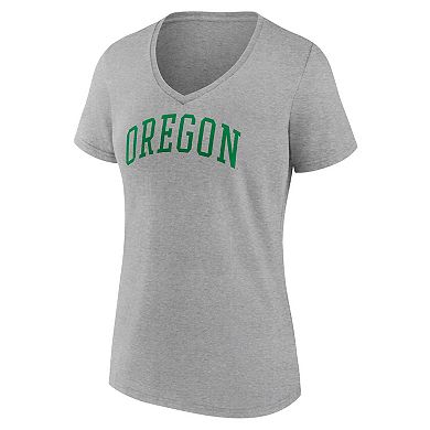 Women's Fanatics Branded Heather Gray Oregon Ducks Basic Arch V-Neck T-Shirt