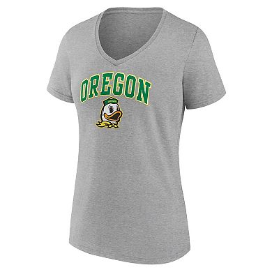 Women's Fanatics Branded Heather Gray Oregon Ducks Evergreen Campus V-Neck T-Shirt