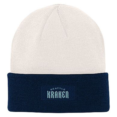Youth Cream/Deep Sea Blue Seattle Kraken Logo Cuffed Knit Hat