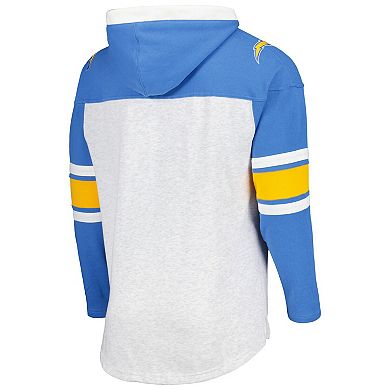 Men's '47 Los Angeles Chargers Heather Gray Gridiron Lace-Up Pullover Hoodie